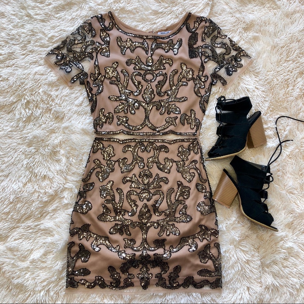 Nude and black sequin fitted dress
